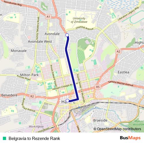 Belgravia to Rezende Rank bus Line Map