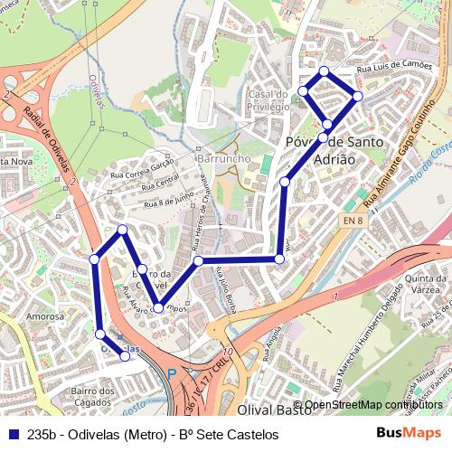 235b - Odivelas (Metro) - Bº Sete Castelos bus Line Map