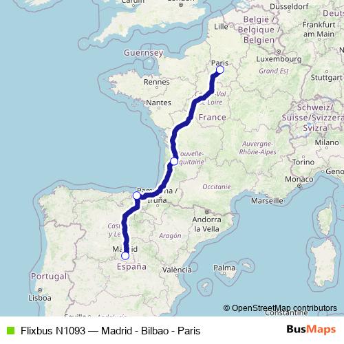 Flixbus N1093 bus Line Map