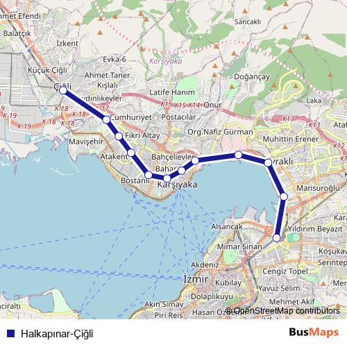 Halkapınar-Çiğli rail Line Map