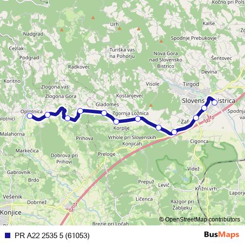 PR A22 2535 5 (61053) bus Line Map