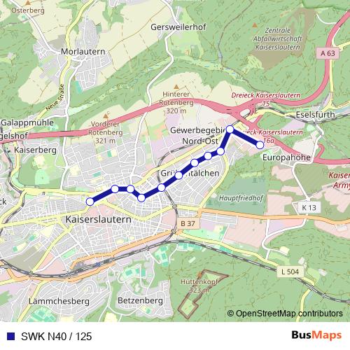 SWK N40 / 125 bus Line Map