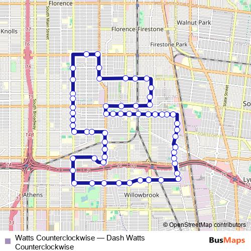Watts Counterclockwise bus Line Map