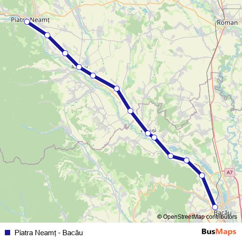Piatra Neamţ - Bacău rail Line Map