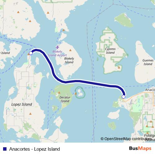 Anacortes - Lopez Island ferry Line Map
