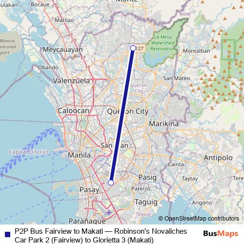 P2P Bus Fairview to Makati bus Line Map