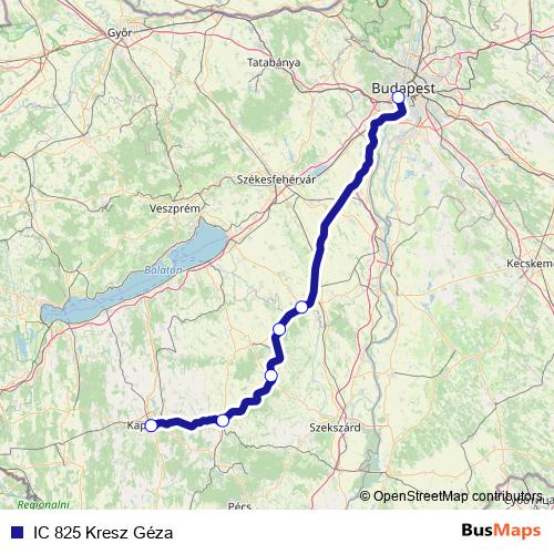 IC 825 Kresz Géza rail Line Map