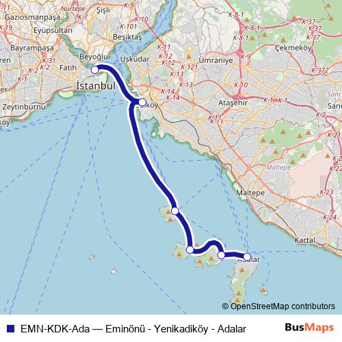 EMN-KDK-Ada ferry Line Map