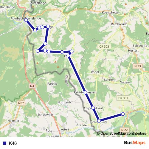 K46 bus Line Map