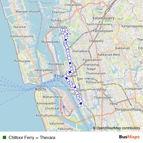 Chittoor Ferry ↔ Thevara bus Line Map