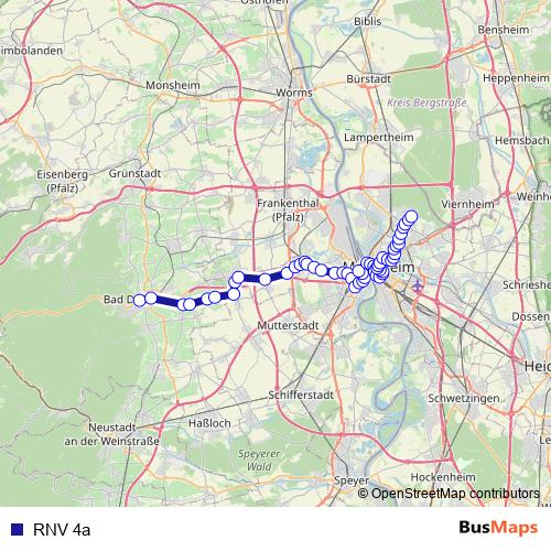 RNV 4a tram Line Map