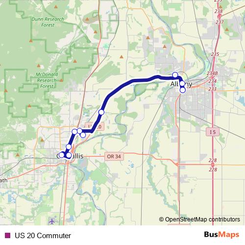 US 20 Commuter bus Line Map