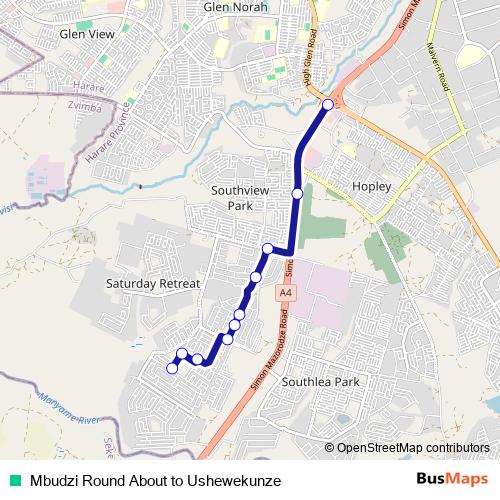 Mbudzi Round About to Ushewekunze bus Line Map