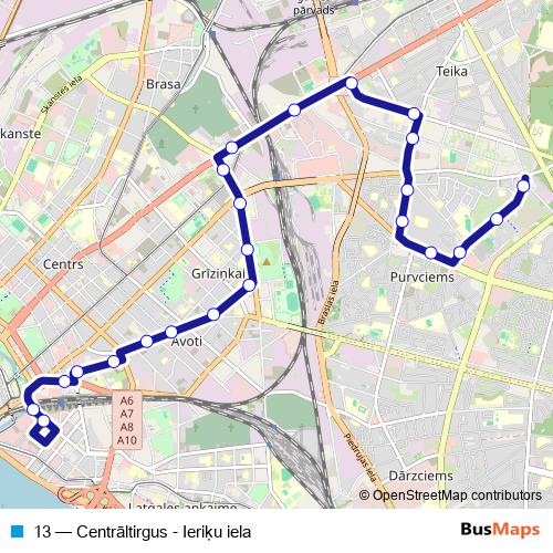 13 trolleybus Line Map