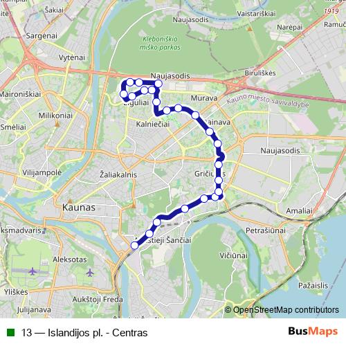 13 trolleybus Line Map