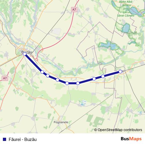 Făurei - Buzău rail Line Map