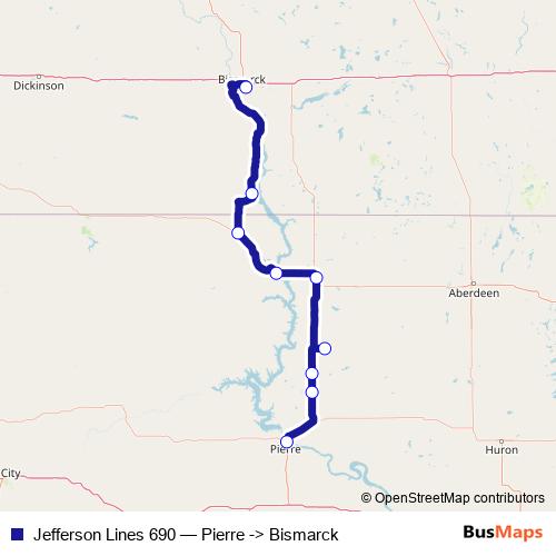 Jefferson Lines 690 bus Line Map