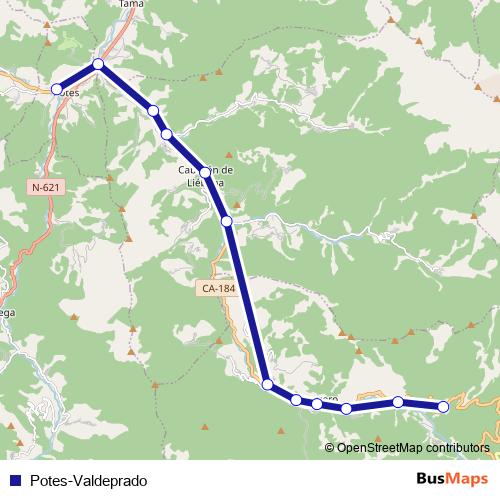 Potes-Valdeprado bus Line Map