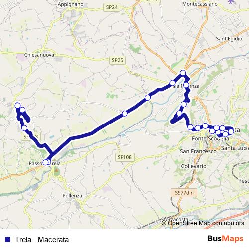 Treia - Macerata bus Line Map