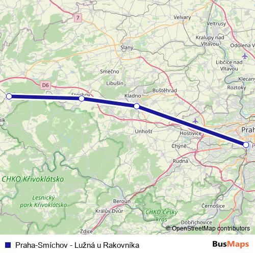 Praha-Smíchov - Lužná u Rakovníka rail Line Map