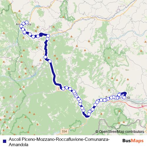 Ascoli Piceno-Mozzano-Roccafluvione-Comunanza-Amandola bus Line Map