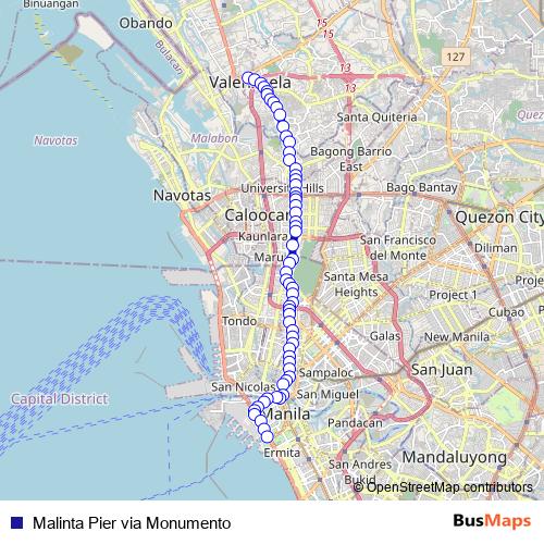 Malinta Pier via Monumento bus Line Map