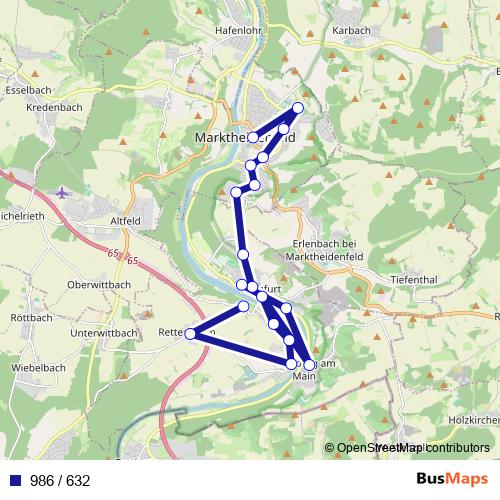 986 / 632 bus Line Map