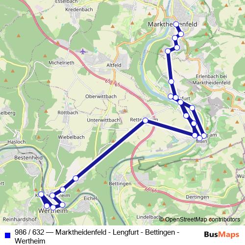 986 / 632 bus Line Map