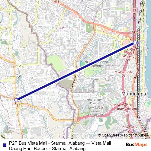 P2P Bus Vista Mall - Starmall Alabang bus Line Map