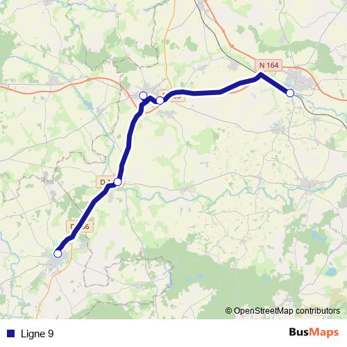 Ligne 9 bus Line Map