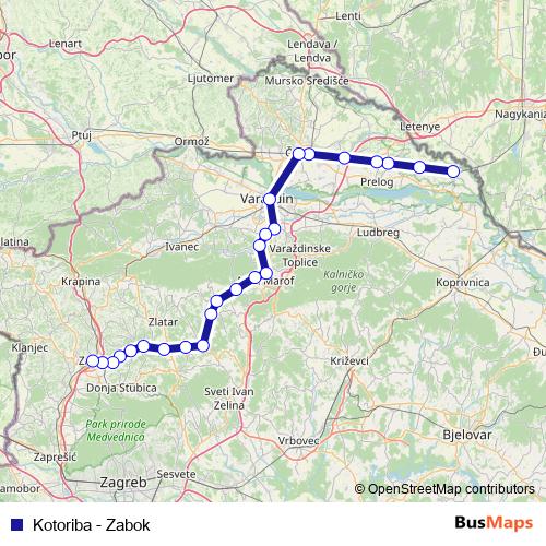 Kotoriba - Zabok rail Line Map