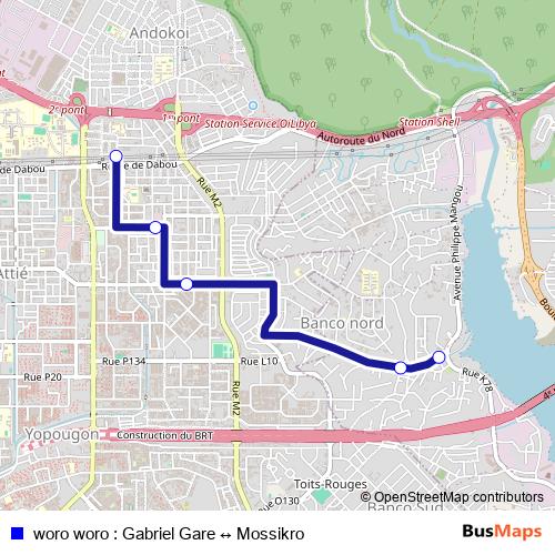 woro woro : Gabriel Gare ↔ Mossikro bus Line Map