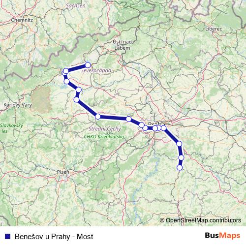 Benešov u Prahy - Most rail Line Map