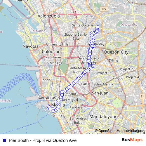 Pier South - Proj. 8 via Quezon Ave bus Line Map