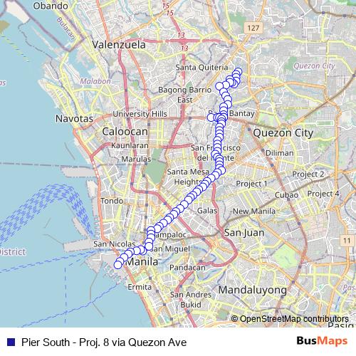 Pier South - Proj. 8 via Quezon Ave bus Line Map