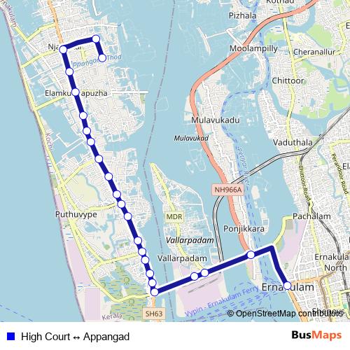 High Court ↔ Appangad bus Line Map