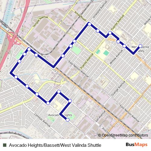 Avocado Heights/Bassett/West Valinda Shuttle bus Line Map
