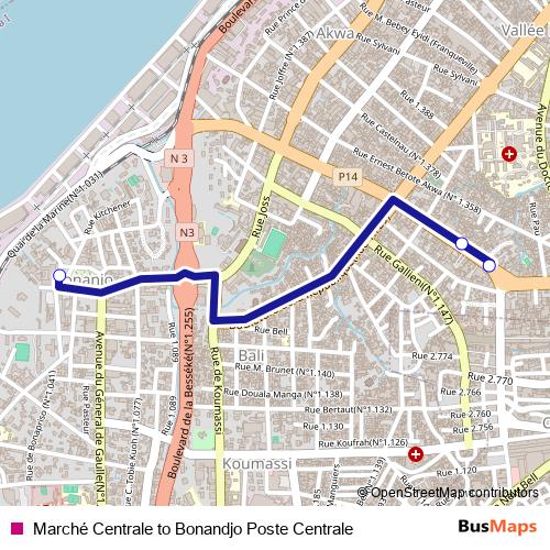 Marché Centrale to Bonandjo Poste Centrale bus Line Map