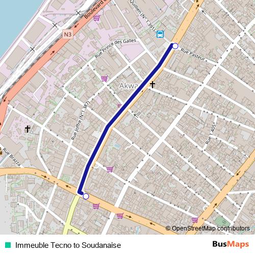 Immeuble Tecno to Soudanaise bus Line Map