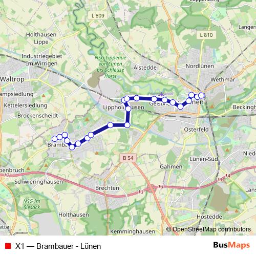 X1 bus Line Map