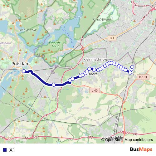 X1 bus Line Map