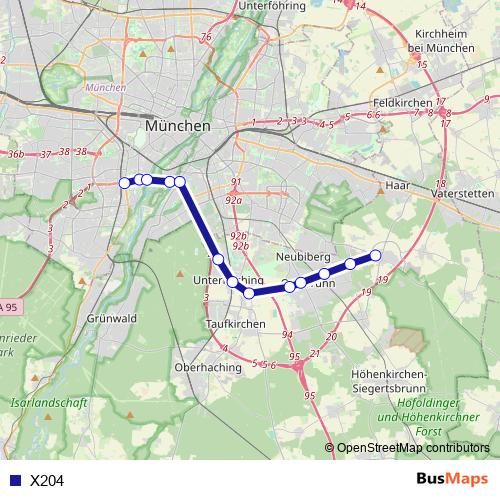 X204 bus Line Map