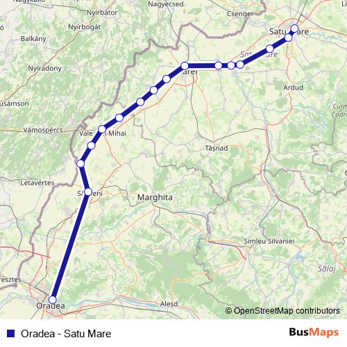 Oradea - Satu Mare rail Line Map