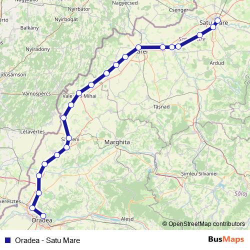 Oradea - Satu Mare rail Line Map