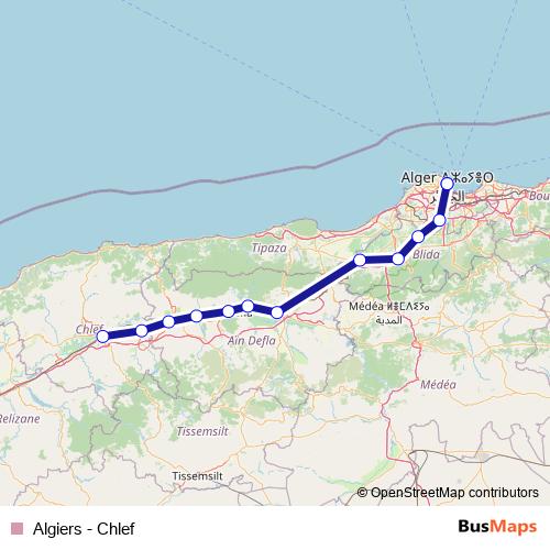 Algiers - Chlef rail Line Map