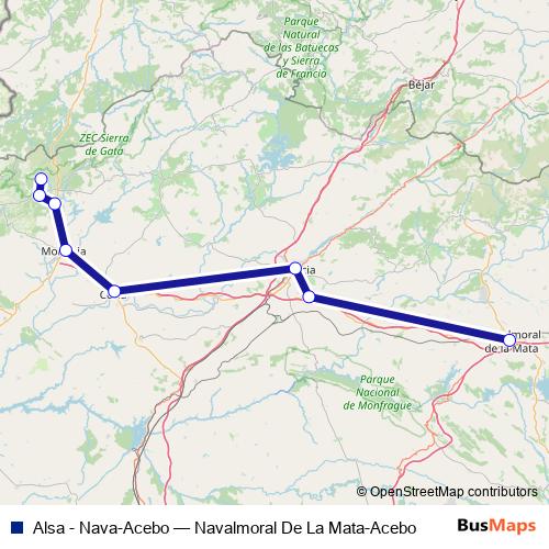 Alsa - Nava-Acebo bus Line Map