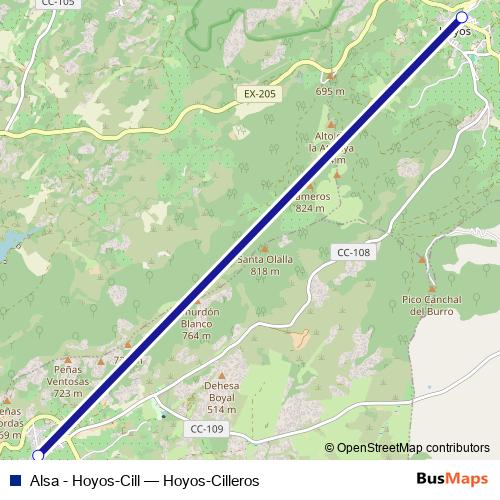 Alsa - Hoyos-Cill bus Line Map