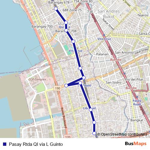 Pasay Rtda QI via L Guinto bus Line Map