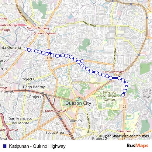 Katipunan - Quirino Highway bus Line Map