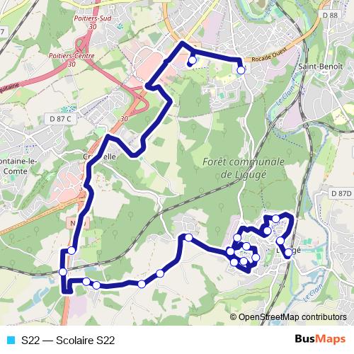 S22 bus Line Map